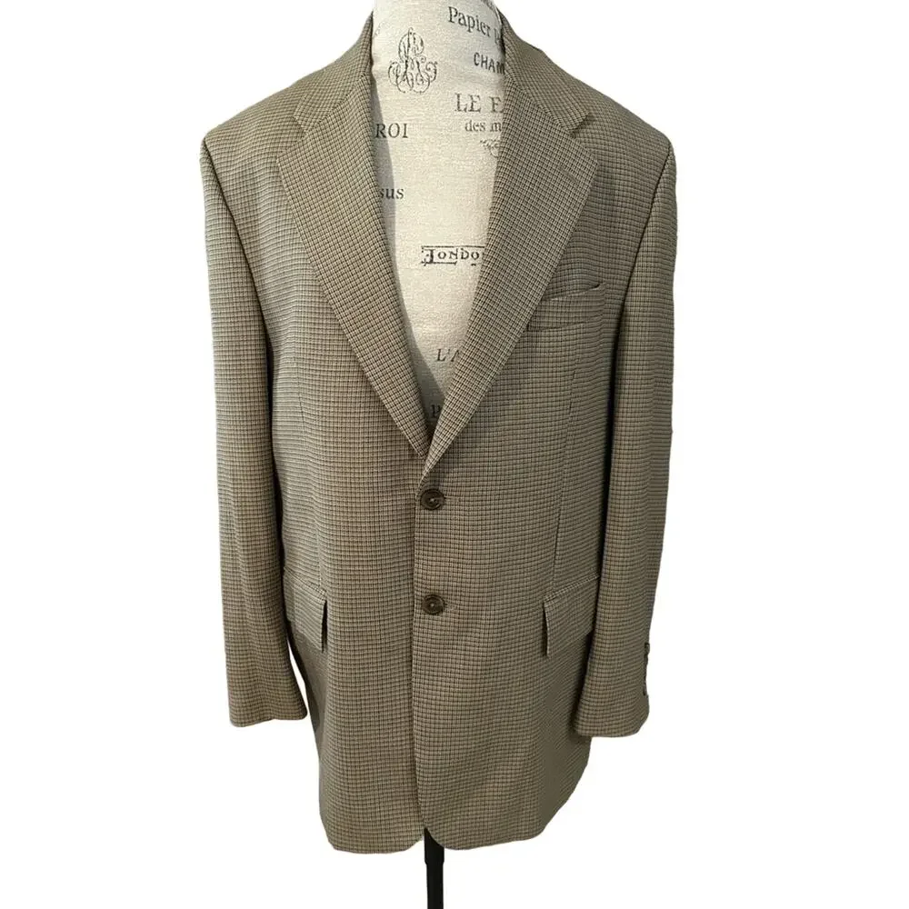 Chaps Ralph Lauren 100% wool sports coat blazer jacket tan plaid checked sz 43R